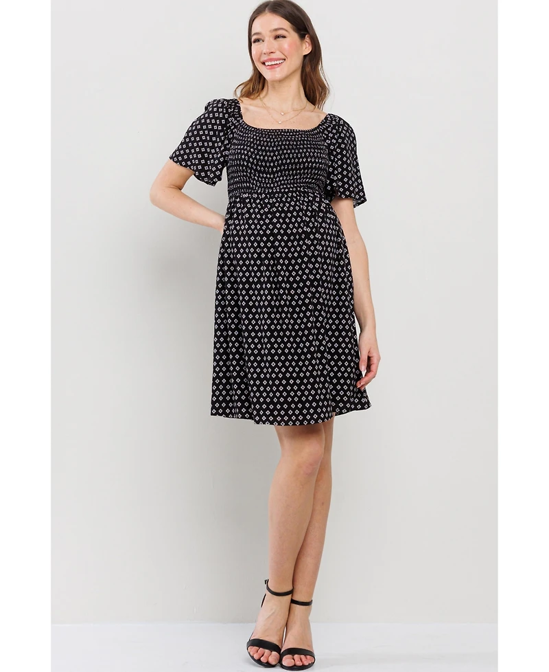 Hello Miz Maternity Square-Neck Flutter-Sleeve Empire-Waist Dress
