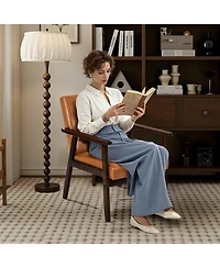Slickblue Pu Leather Upholstered Armchair with Solid Wood Legs for Home Office