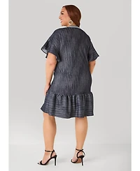 Ashley Stewart Plus Textured Denim Babydoll Dress