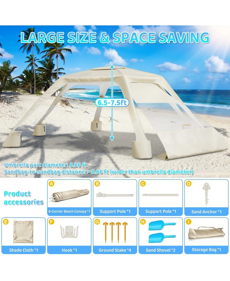Aofar Beach Cabana 6-Corner UPF50+ Adjustable Sun Shelter camping