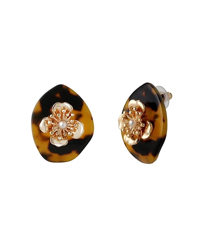 Jessica Simpson Leopard Acrylic Flower Stud Earrings, Gold-Tone Flower Earrings for Women