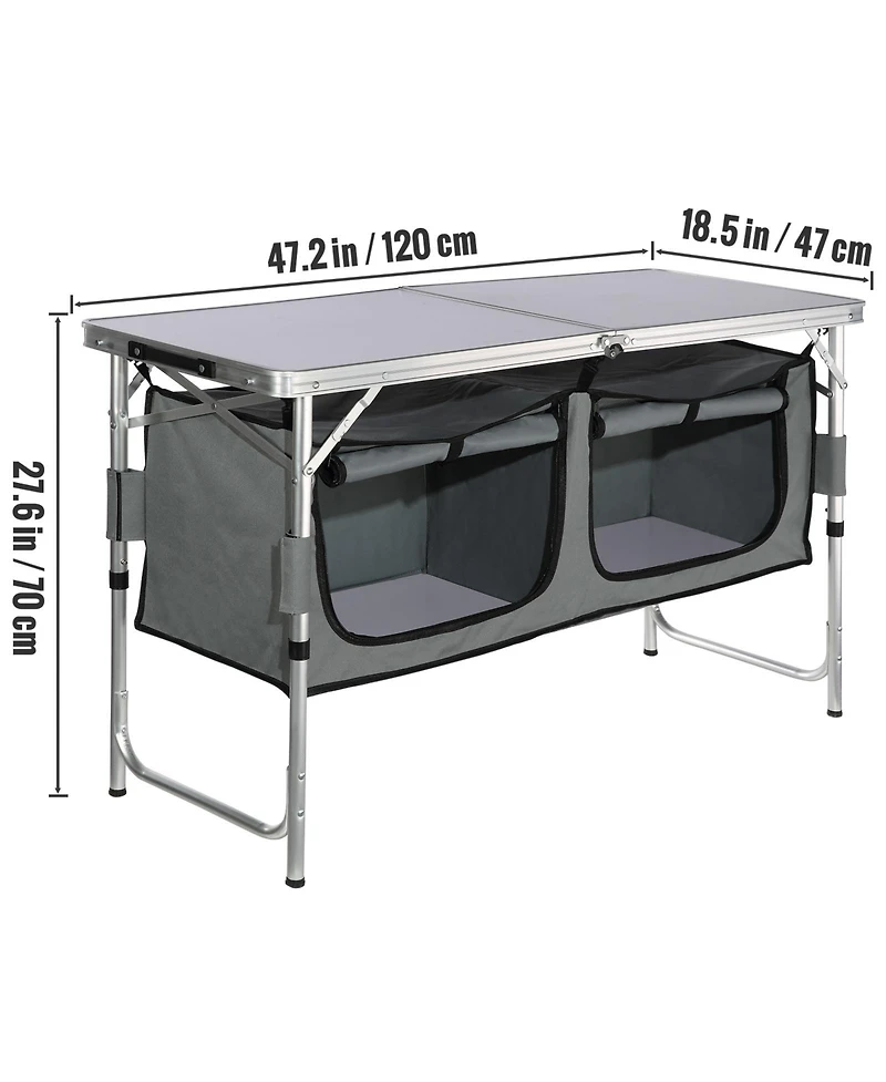 Hongge Quick Setup Folding Camping Kitchen Table 47.2 x 18.5 in with 3 Adjustable Heights and Carry Bag