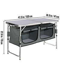 Hongge Quick Setup Folding Camping Kitchen Table 47.2 x 18.5 in with 3 Adjustable Heights and Carry Bag