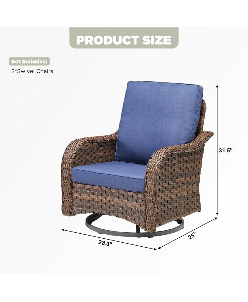 Pocassy 2 Pieces Outdoor Swivel Rocker Chair Set of 2, 360 Degree Rattan Wicker Swivel Chairs Patio Bistro Set