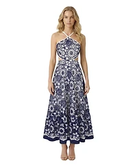 Modenaire Women's Embroidered Floral Halter Midi Dress