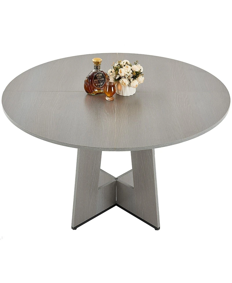Slickblue Farmhouse Round Dining Table with Thick Wooden Legs Design