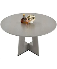 Slickblue Farmhouse Round Dining Table with Thick Wooden Legs Design