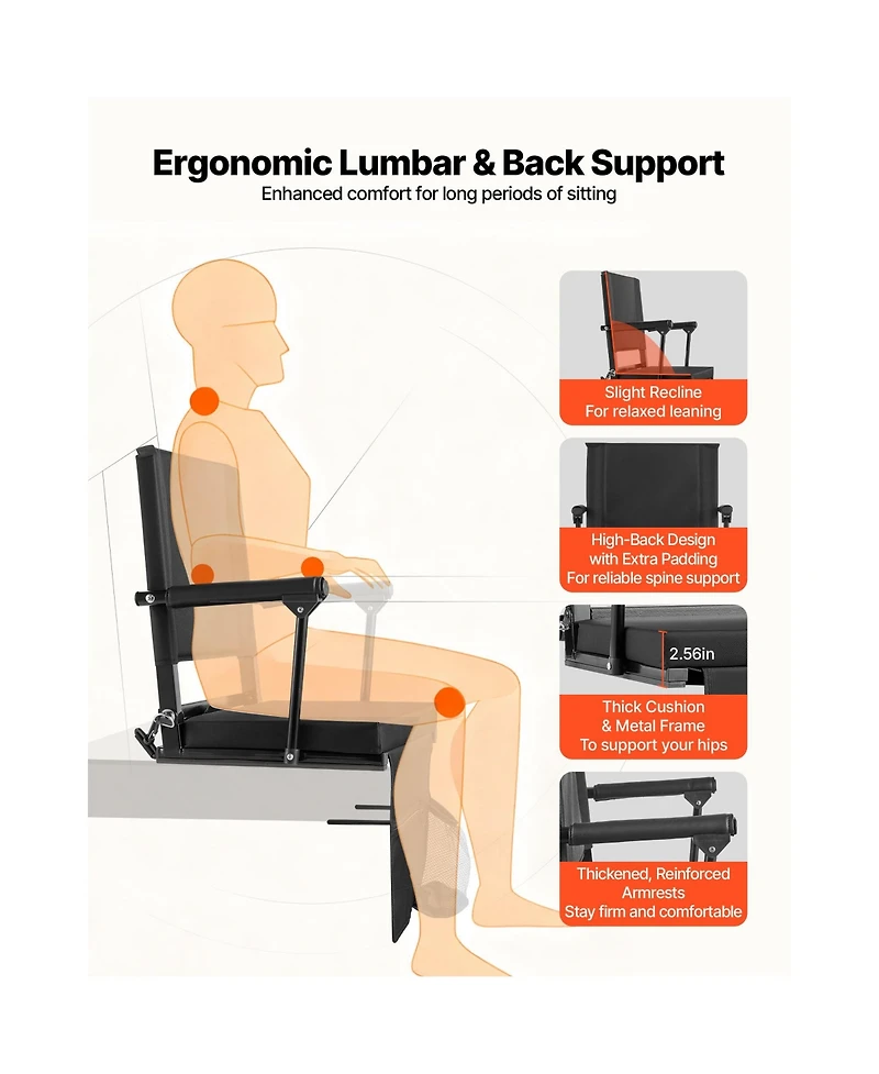 Hongge Portable Bleacher Seats with Armrests 2-Pack 18.7 inches Thick Cushion Bench Chairs and Shoulder Straps