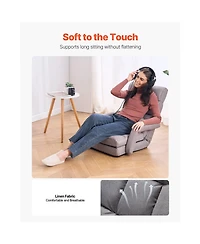 Sugift 2-in-1 Folding Floor Chair Bed with 5 Adjustable Positions Back Support Armrests for Adults