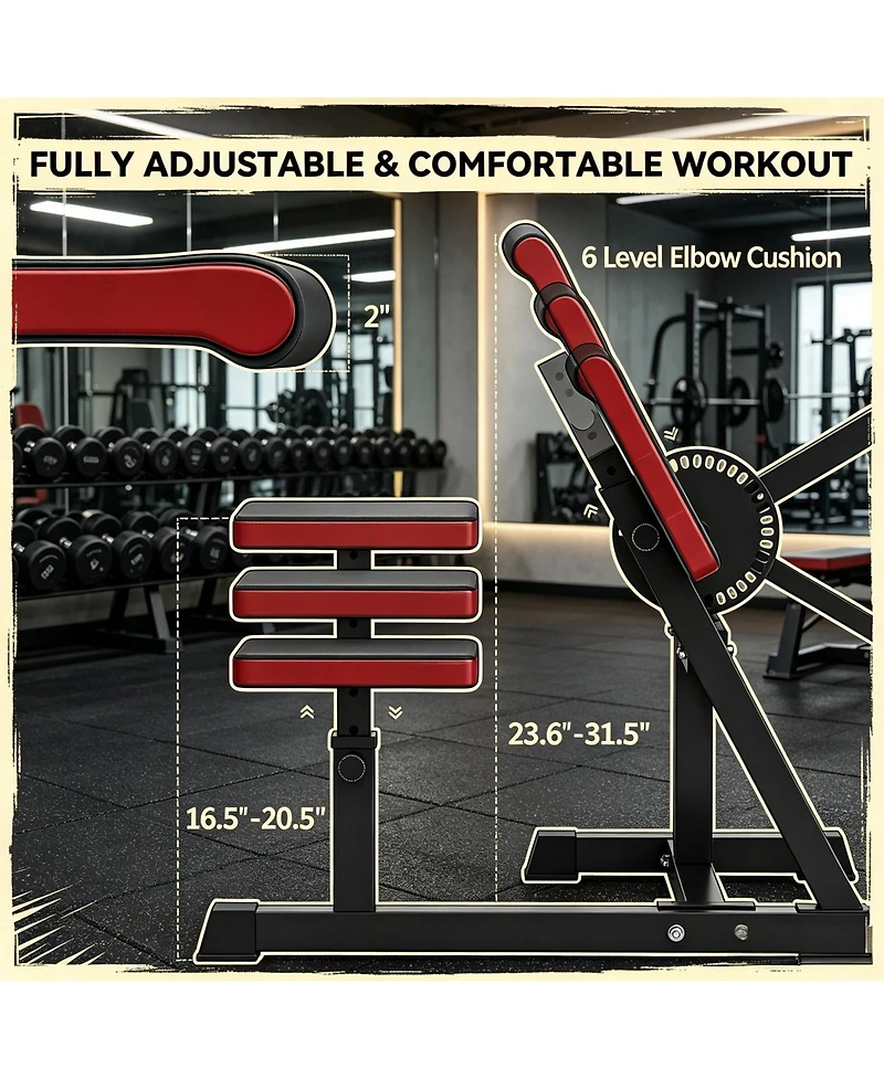 Sevorley 2-in-1 Bicep and Tricep Curl Machine with Adjustable Seat and Elbow Pad, Plate-Loaded Strength Trainer for Home Gym