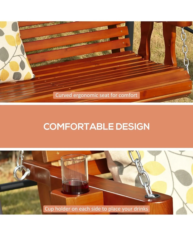 Yiortwo 2 Person Porch Swing Chair with Cup Holders and Hanging Chains for Patio Outdoor