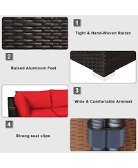 Sugift Outdoor Patio Rattan Sofa and Ottoman Furniture Set