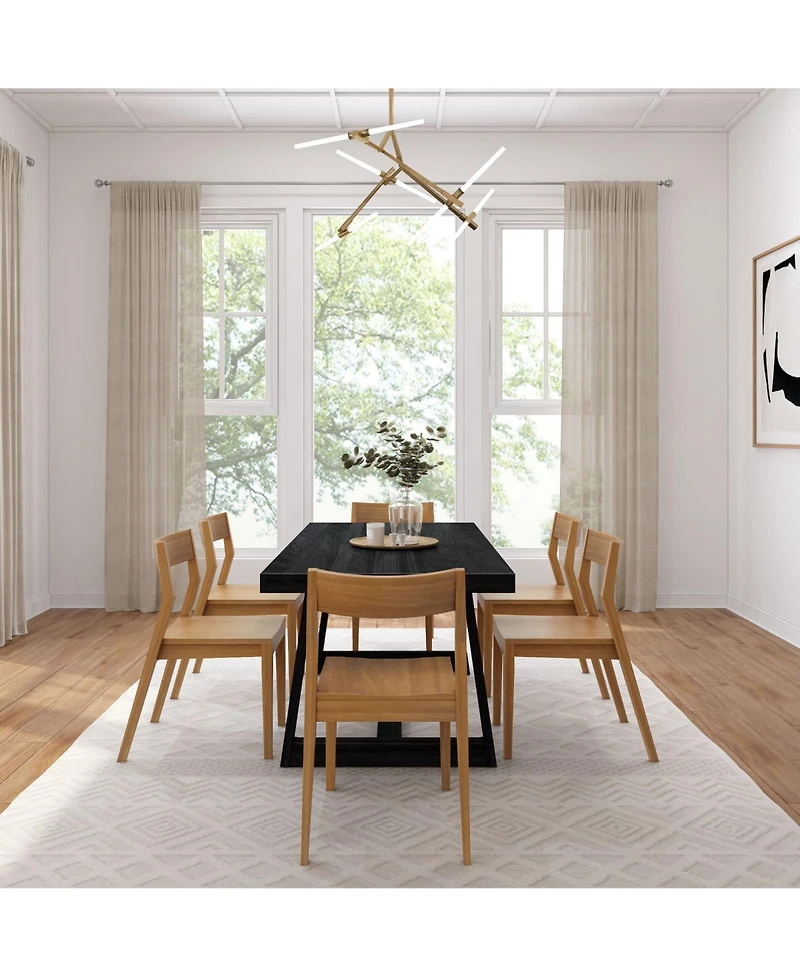 Plank+Beam 72" Classic Solid Wood Dining Table Set, Wirebrush, + 6 Chairs