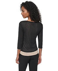 Dkny Women's Tissue Knit Scoop Neck 3/4-Sleeve Pullover Sweater
