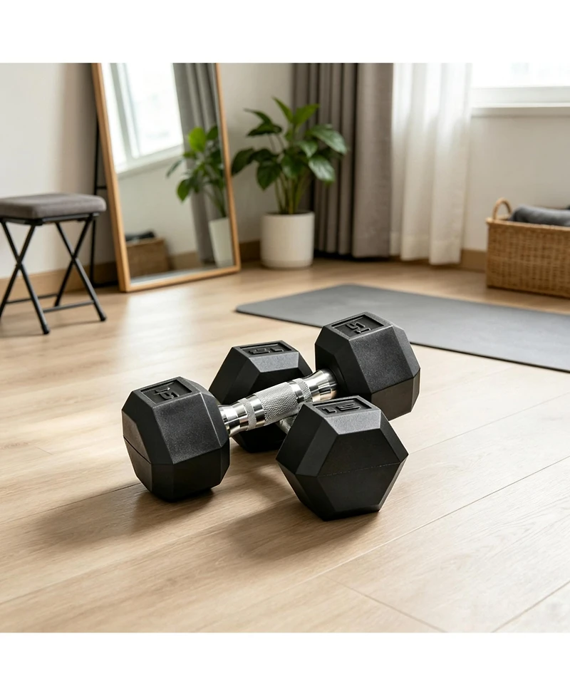 Sevorley 15 lb Rubber Hex Dumbbell Set of 2 with Ergonomic Grip