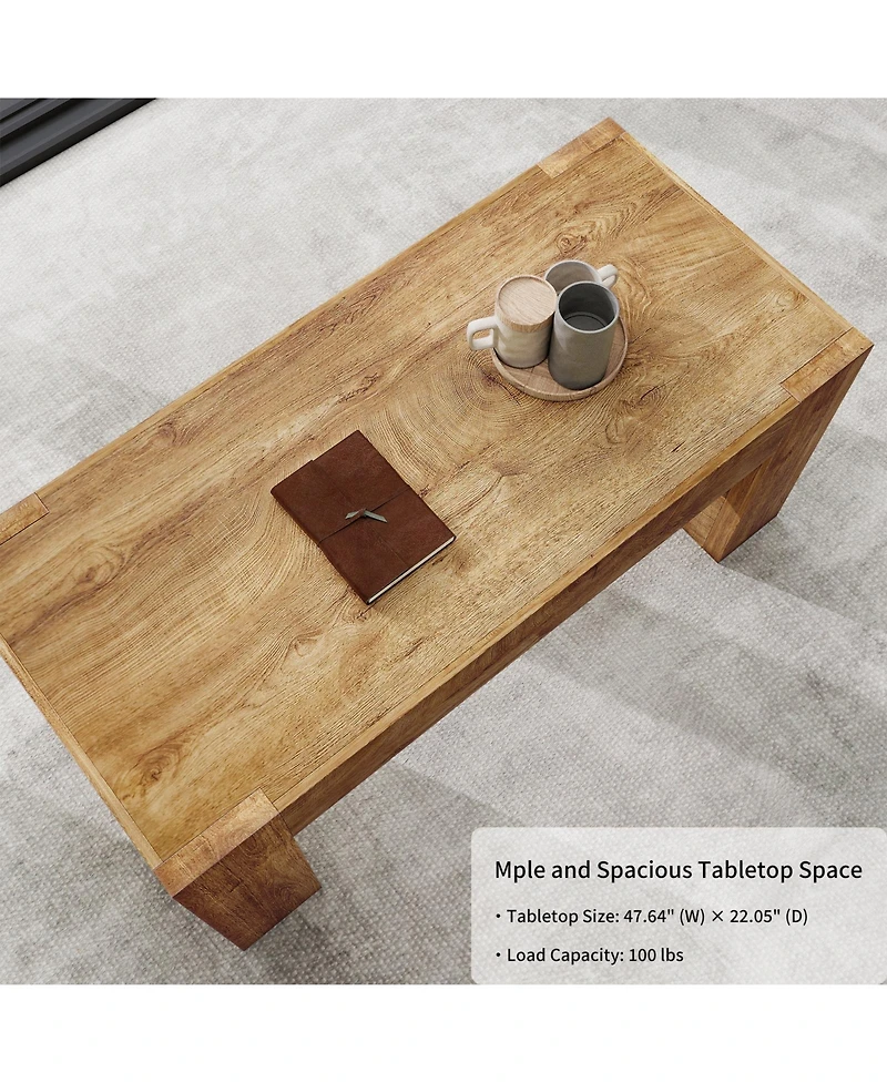 Flynama 48 Inch Farmhouse Wooden Coffee Table with Hidden Drawer