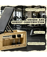 Sevorley Adjustable Weight Bench with Dumbbell Rack and Storage Compartment, Fold Flat Exercise Bench with Resistance Bands