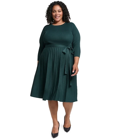 Eliza J Plus Fit & Flare Ribbed-Knit Midi Dress