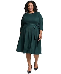 Eliza J Plus Fit & Flare Ribbed-Knit Midi Dress