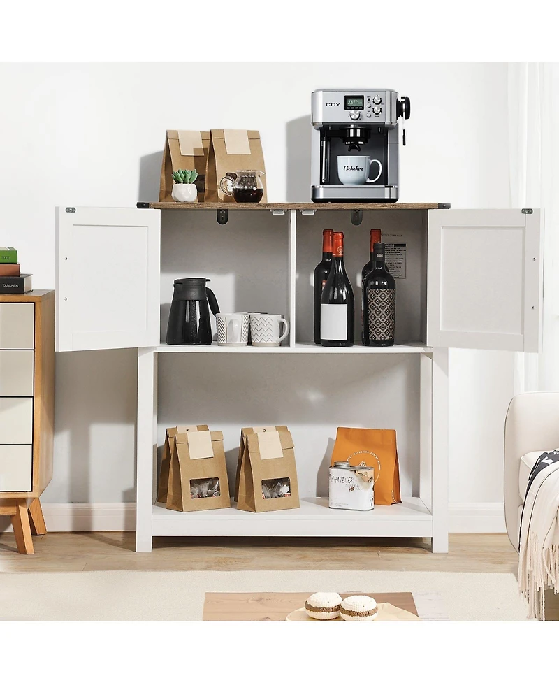 Slickblue Farmhouse Coffee Bar Cabinet with 3-Tier Storage and Barn Doors