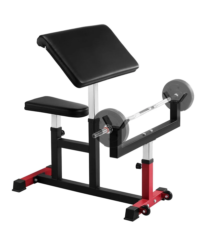 Sugift Adjustable Preacher Curl Bench Biceps Training Station with 440 Lbs Max Load for Home Gym