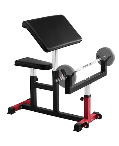 Sugift Adjustable Preacher Curl Bench Biceps Training Station with 440 Lbs Max Load for Home Gym