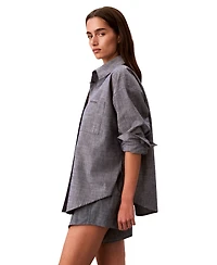 Calvin Klein Women's Chambray Long-Sleeve Button-Down Sleep Shirt
