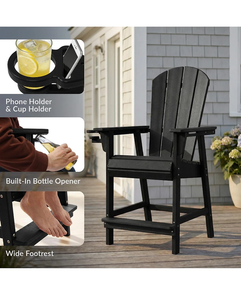 WestinTrends Outdoor Hdpe Tall Adirondack Counter Height Bar Chair With Cup Holder