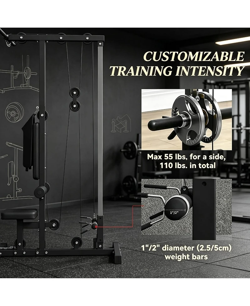 Sevorley Lat Pulldown Machine with Adjustable Seat, Flip Footplate, Dual Pulley - Heavy-Duty Steel Home Gym