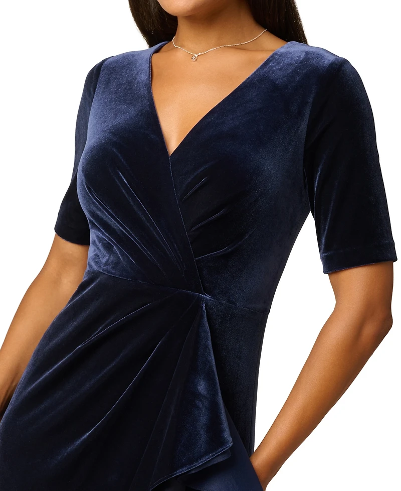 Adrianna Papell Women's V-Neck Velvet Cascade Gown