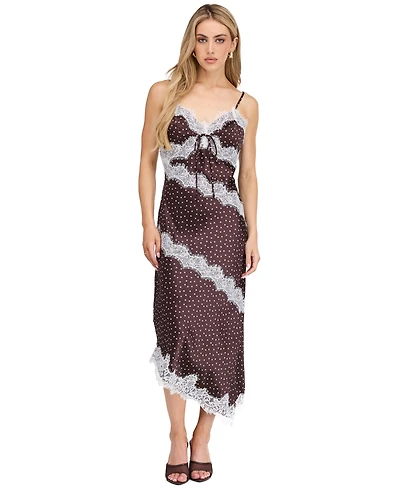 Kittenish Women's Mia Crepe-Satin Polka-Dot V-Neck Midi Slip Dress