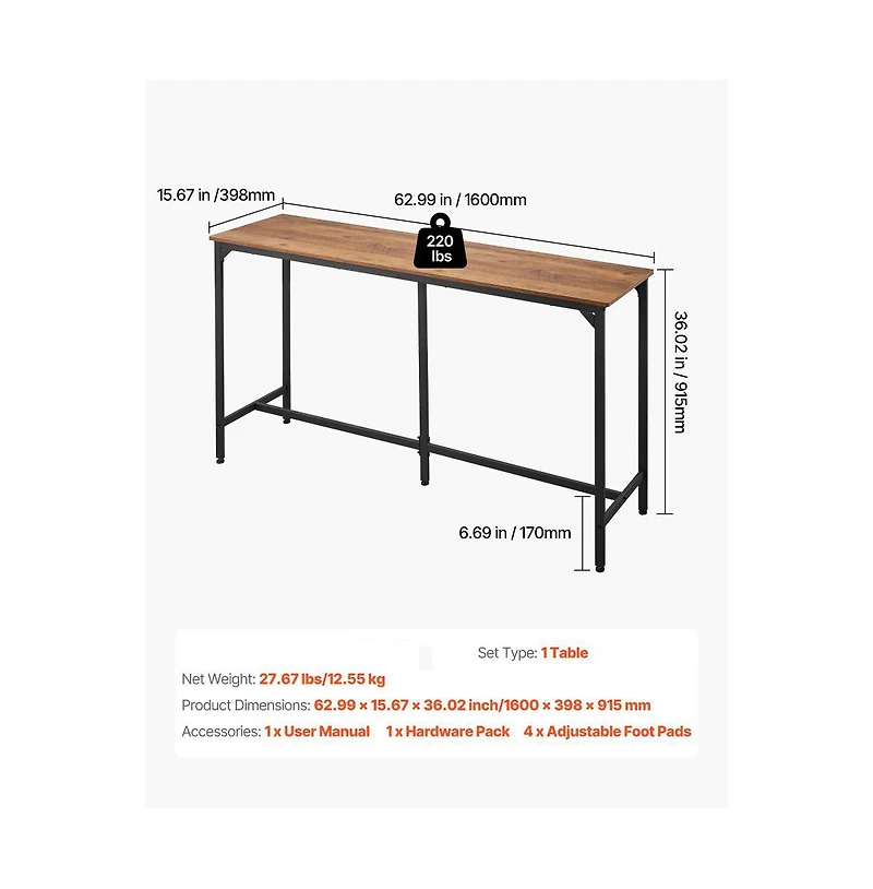 Slickblue 63 Inch Kitchen Bar Table with Rounded Edge High Top Dining Design
