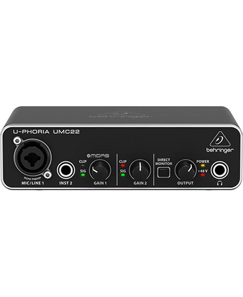 Behringer U-Phoria UMC22 2x2 96 kHz Phantom Power Audio Interface Compatible with Mac Os X and Windows