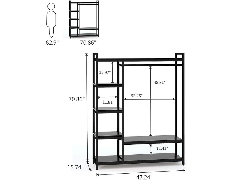 Tribesigns Heavy Duty Garment Rack with Shelves