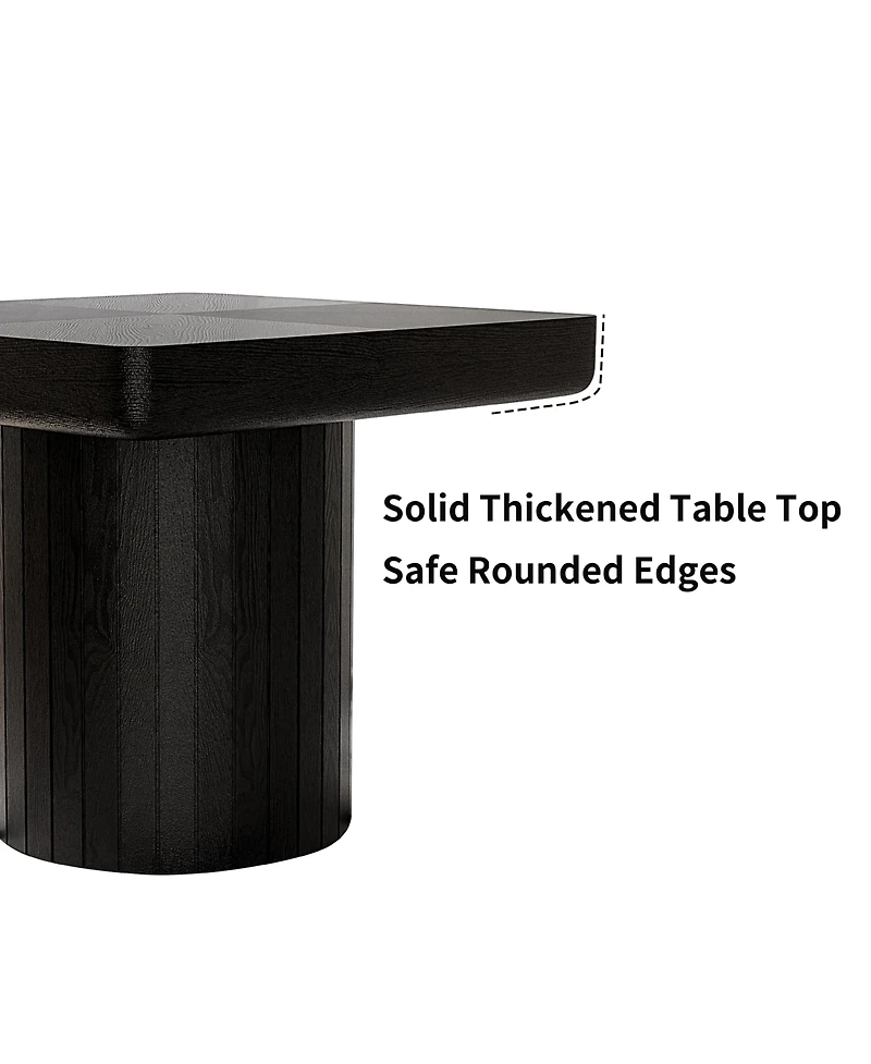 flynama 23.6" Modern Square End Table, Solid Wood Veneer Parquet Top with Grooved Cylindrical Base