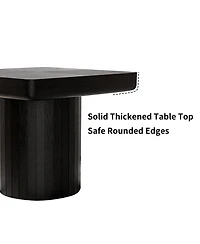 flynama 23.6" Modern Square End Table, Solid Wood Veneer Parquet Top with Grooved Cylindrical Base