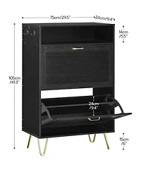 Slickblue Entryway Shoe Cabinet with 2 Flip-Down Tipping Drawers