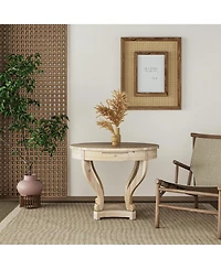 Flynama Farmhouse Round End Table 2 Drawer Mdf Veneer Accent Side Table Natural Wood