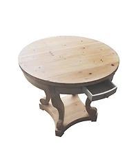 Flynama Farmhouse Round End Table 2 Drawer Mdf Veneer Accent Side Table Natural Wood