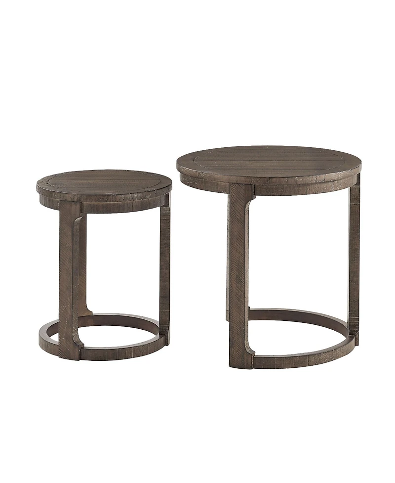 Flynama 2Piece Solid Wood Round Side Table Set Mid Century Nesting Coffee Table