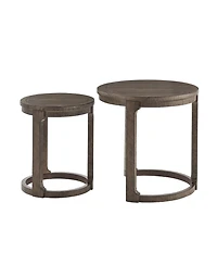 Flynama 2Piece Solid Wood Round Side Table Set Mid Century Nesting Coffee Table