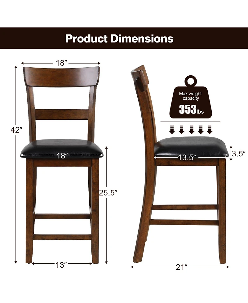 Mecale Set of 2 Counter-Height Chairs with Leather Seat and Wood Legs