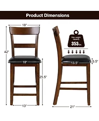 Mecale Set of 2 Counter-Height Chairs with Leather Seat and Wood Legs
