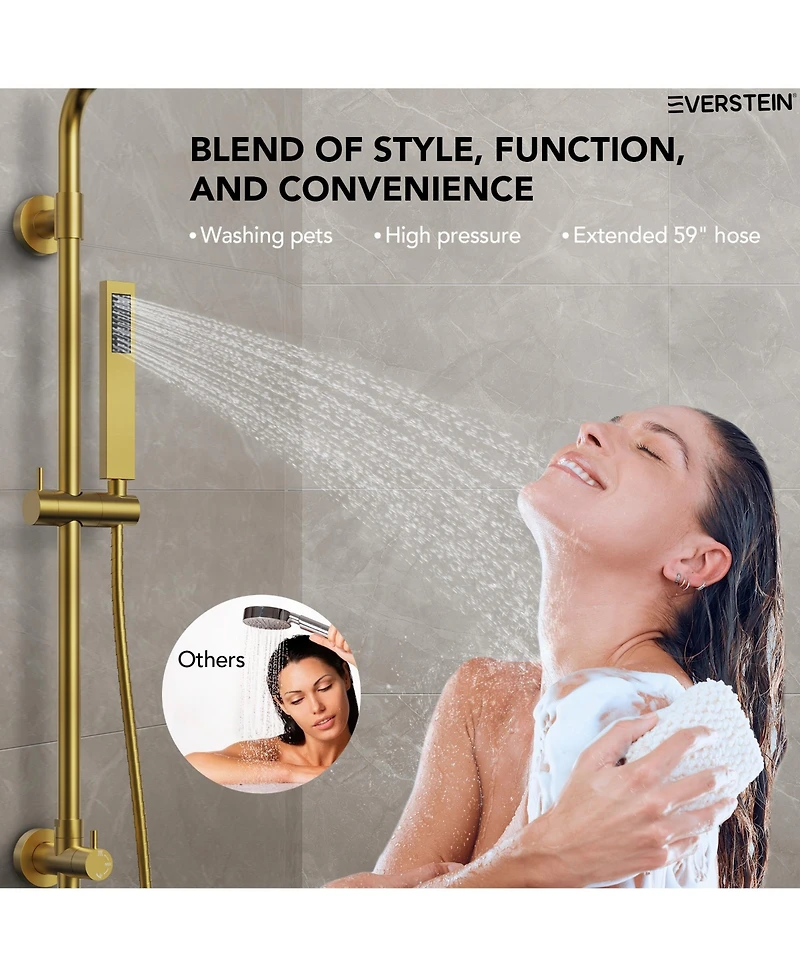 Everstein Pressure-Balanced Shower Faucet System Wall Mount Rainfall Head with Slider Bar Handheld