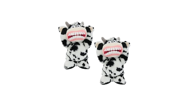 Mighty Angry Animals Cow 2 Pack, Durable Plush Squeaky Dog Toy