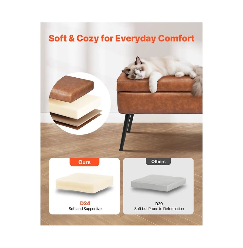 Slickblue Upholstered Leather Storage Bench with Metal Legs for Bedroom Home