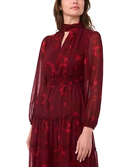 Msk Petite Long-Sleeve Floral-Print Keyhole Dress