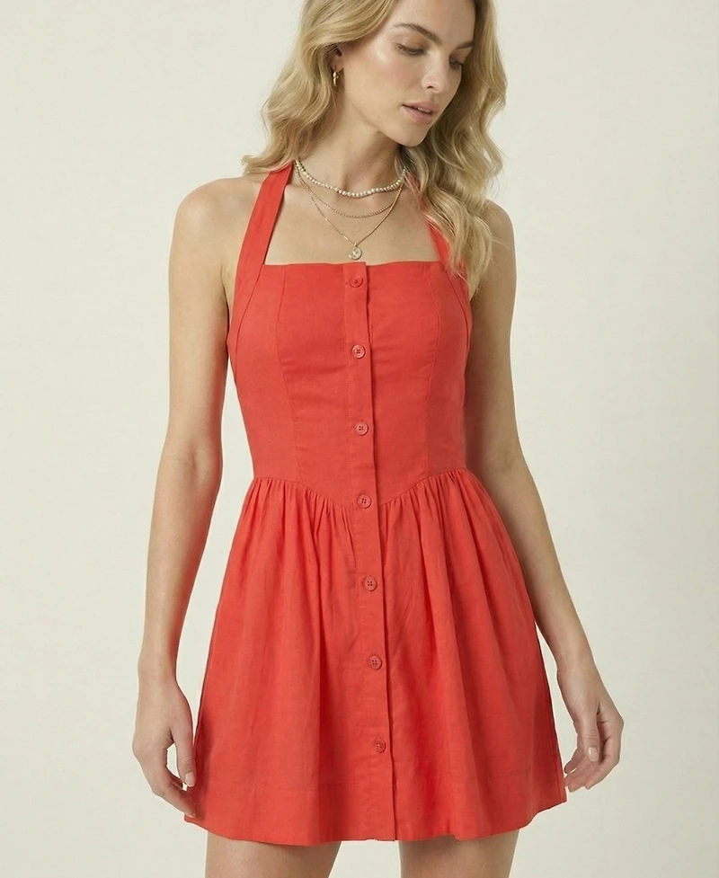 Modenaire Women's Halter Sleeveless A-Line Mini Dress