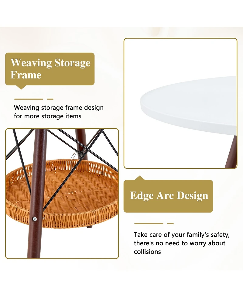 flynama 31.5 Inch Round Coffee Table with Woven Basket