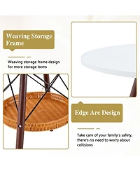 flynama 31.5 Inch Round Coffee Table with Woven Basket